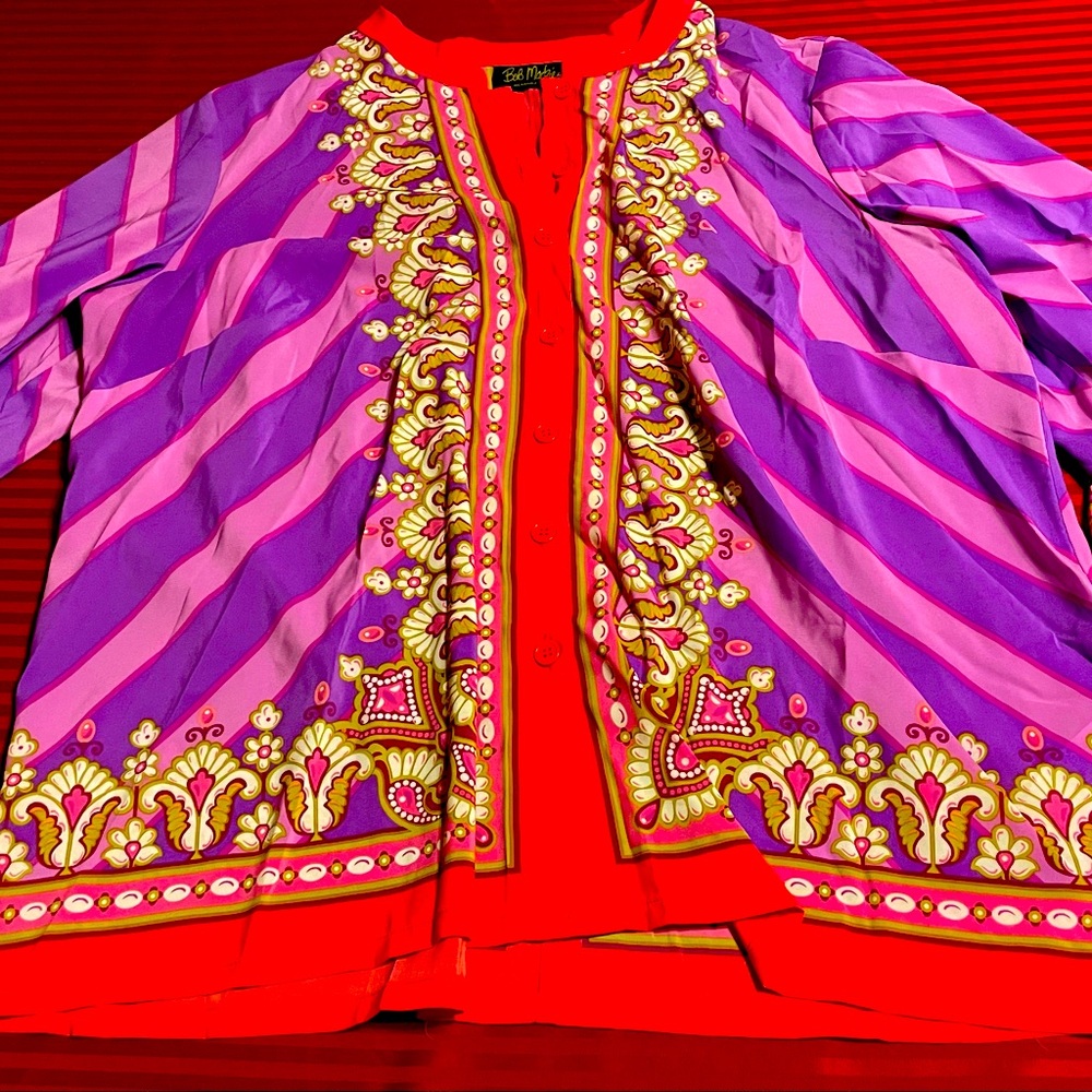 Pre-Owned Multicolor Bob Mackie Wearable Art Purple Patterned Long Sleeve Shirt